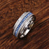 Men's 8mm Brushed Titanium Steel Blue Sapphire CZ Comfort-Fit Wedding Band